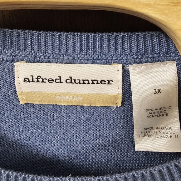 Vintage Blue & White Patchwork Short Sleeve Sweater Alfred Dunner 3X - Picture 3 of 4